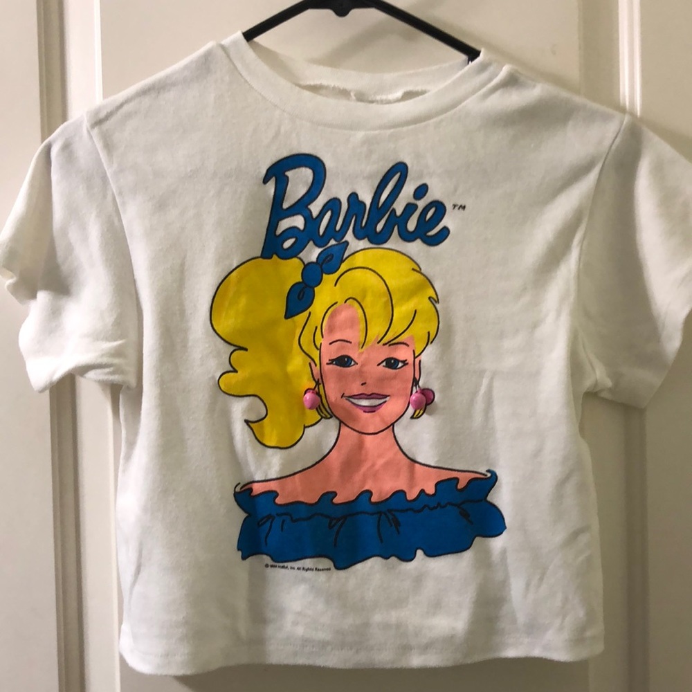 BARBIE Vintage 1990 Girl’s T-Shirt Earrings Youth Large Estimated Crop